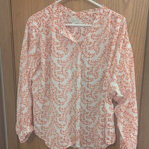 Loft Button Down Orange Floral Blouse-Medium